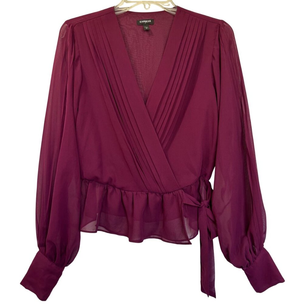 Express Womens Burgundy Flowy Wrap Blouse Small